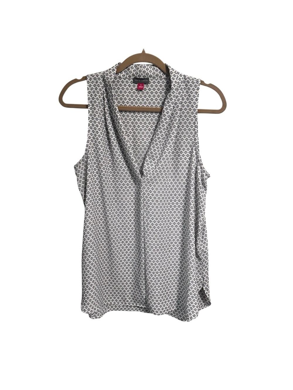 Vince Camuto Black and White Sleeveless Pullover Floral Print Blouse Women Small